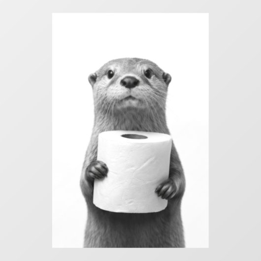 Black&White Stoic Otter Holding Toilet Paper Roll ウィンドウサイン (シート)