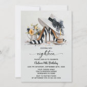 Black White Striped High Heel Shoes 18th Birthday 招待状 (正面)