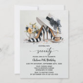 Black White Striped High Heel Shoes 70th Birthday 招待状 (正面)