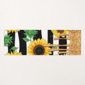 Black & White Striped Yoga Mat with Sunflowers  ヨガマット (正面(横))