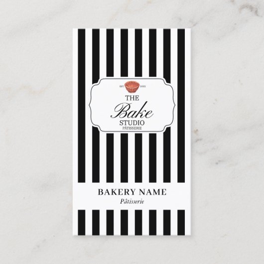 Black White Stripes Bakery Logo Loyalty Punch 名刺 (正面)