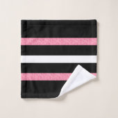 Black & White Stripes Pattern Pink Stripe Accent バスタオルセット (ウォッシュタオル)