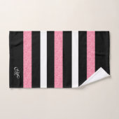 Black & White Stripes Pattern Pink Stripe Accent バスタオルセット (ハンドタオル)