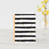 Black White Stripes with Gold Confetti Pattern カード (黄色い花)
