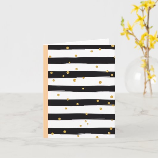 Black White Stripes with Gold Confetti Pattern カード (黄色い花)