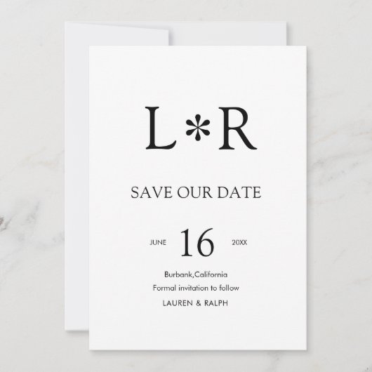 Black & White | Stylish Modern Save the Date 招待状 (正面)