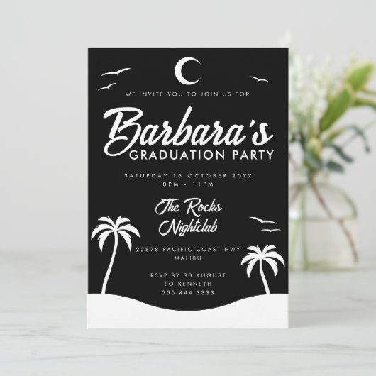 Black White Summer Night Beach Graduation Party 招待状 (スタンド正面)