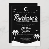 Black White Summer Night Beach Graduation Party 招待状 (正面/裏面)