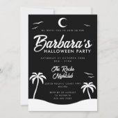Black White Summer Night Beach Halloween Party 招待状 (正面)