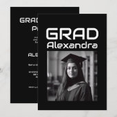 Black White Tech Graduation Party Photo 招待状 (正面/裏面)