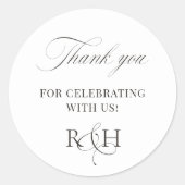 Black & White Thank You Wedding Favor Sticker ラウンドシール (正面)