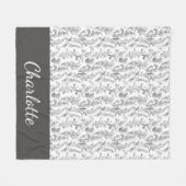 Black White Toile Floral Custom Name フリースブランケット (正面(横))