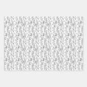 Black White Toile Floral Custom Name ラッピングペーパーシート (正面3)