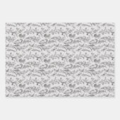 Black White Toile Floral Custom Name ラッピングペーパーシート (正面2)