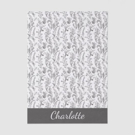 Black White Toile Floral Custom Name 薄葉紙 (正面)