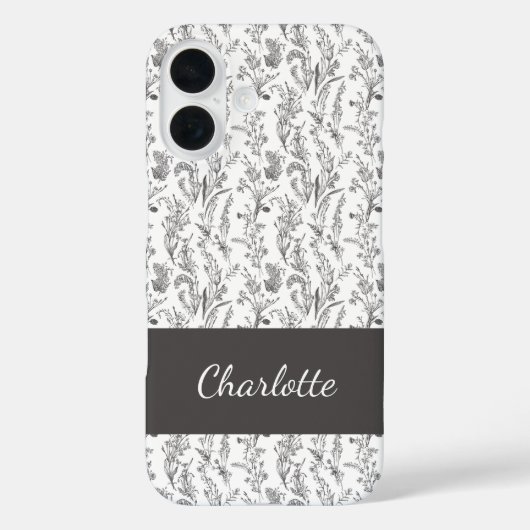 Black White Toile Floral Custom Name Case-Mate iPhoneケース (裏面)