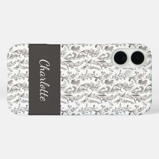 Black White Toile Floral Custom Name Case-Mate iPhoneケース (裏面 (横))