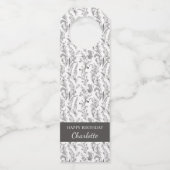 Black White Toile Floral Custom Name Gift ボトルネックタグ (正面)