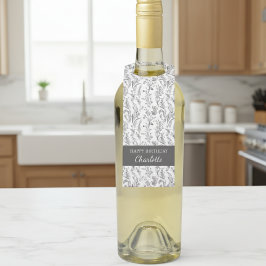 Black White Toile Floral Custom Name Gift ボトルネックタグ