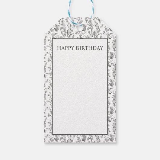 Black White Toile Floral Custom Name Monogram Gift ギフトタグ (裏面)