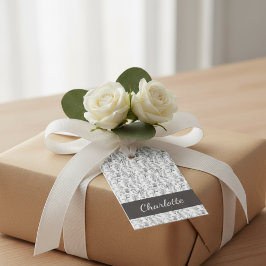 Black White Toile Floral Custom Name Monogram Gift ギフトタグ