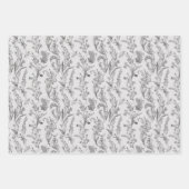 Black White Toile Floral Elegant ラッピングペーパーシート (正面2)