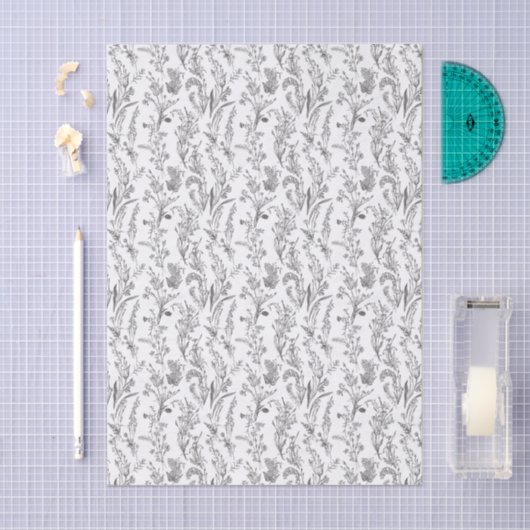 Black White Toile Floral Elegant Chic 薄葉紙 (クラフト)