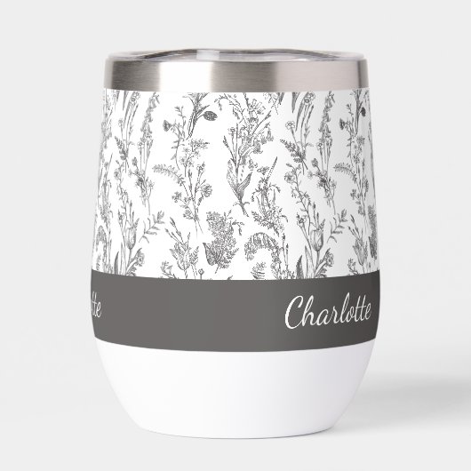 Black White Toile Floral Pattern Custom Name (背面)