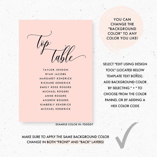 Black & White, Top Table Seating Plan Card