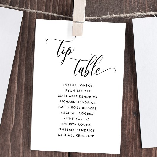Black & White, Top Table Seating Plan Card