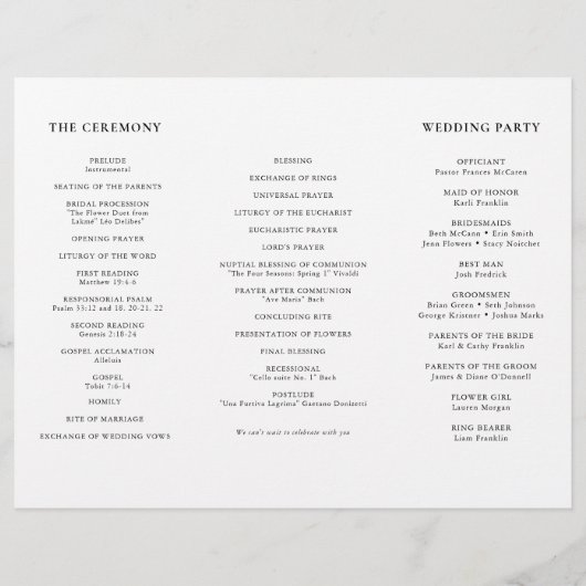 Black White Tri Fold Wedding Program QR Code チラシ (裏面)