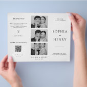 Black White Tri Fold Wedding Program QR Code チラシ (手)