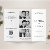 Black White Tri Fold Wedding Program QR Code チラシ