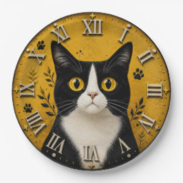 Black & White Tuxedo Cat Home Decor ペーパープレート