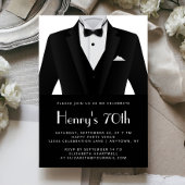 Black White Tuxedo Mens 70th Birthday Party 招待状