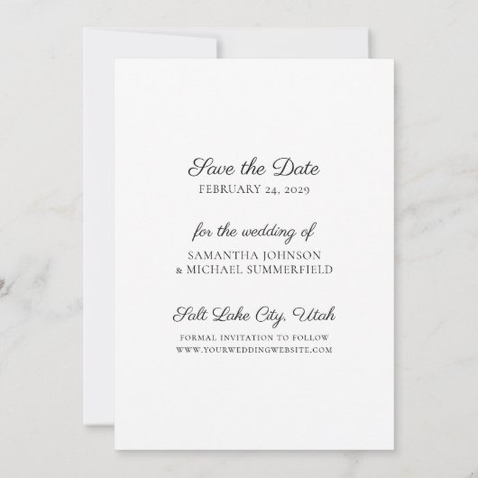 Black & White Typography Photo Save the Date Card 招待状 (裏面)