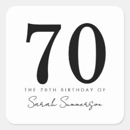 Black White Typography Seventy 70th Birthday スクエアシール