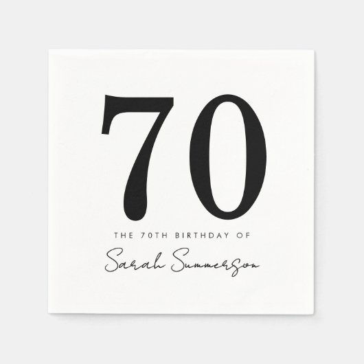 Black White Typography Seventy Name 70th Birthday スタンダードカクテルナプキン (正面)