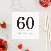 Black White Typography Sixty Name 60th Birthday スタンダードカクテルナプキン (インサイチュ)