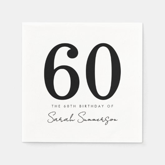 Black White Typography Sixty Name 60th Birthday スタンダードカクテルナプキン (正面)