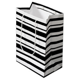 Black & White Uneven Stripes  ミディアムペーパーバッグ