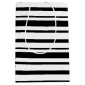 Black & White Uneven Stripes  ミディアムペーパーバッグ (正面)