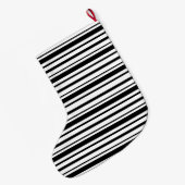 Black & White Uneven Stripes  ラージクリスマスストッキング (裏面 (吊り時))