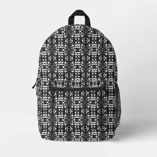 Black & White Unique Abstract Pattern プリントバックパック (正面)