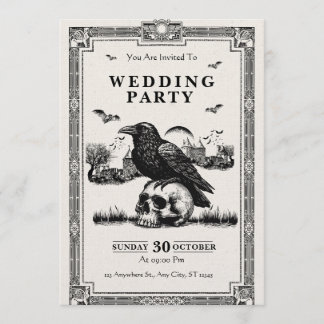 Black & White Vintage Wedding Party Invitation 招待状