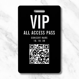 Black White VIP All Access Pass QR Code Concert バッジ