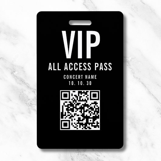 Black White VIP All Access Pass QR Code Concert バッジ