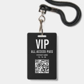 Black White VIP All Access Pass QR Code Concert バッジ (正面（ネックストラップ付）)