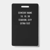Black White VIP All Access Pass QR Code Concert バッジ (裏面)