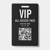 Black White VIP All Access Pass QR Code Concert バッジ (正面)